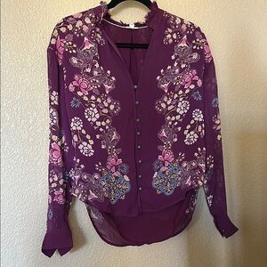 Purple Floral Blouse with embellished buttons